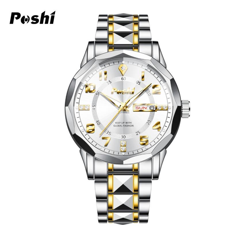 Men's watch waterproof luminous double calendar business gold watch men's quartz watch