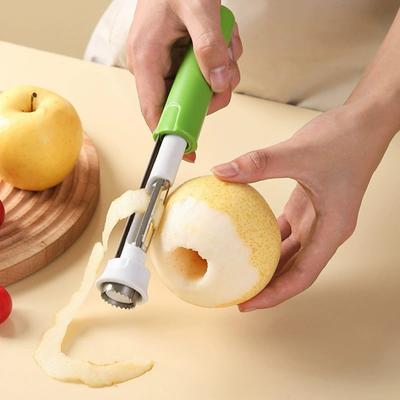 2-in-1 Obstentkerner und Schäler mit gezahnten Doppelklingen Edelstahl-Gemüseentkerner Ergonomischer Griff Küchenwerkzeug