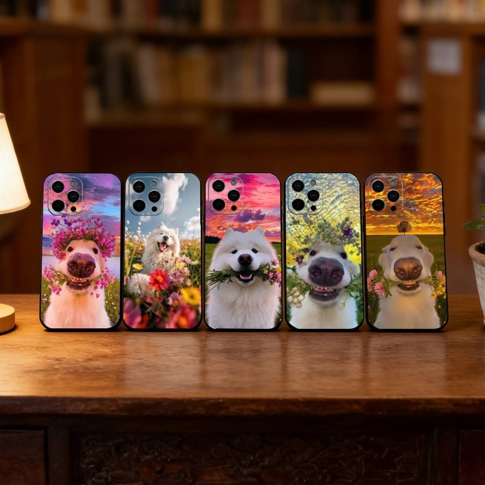Sunset & Dog Phone Case Phone Case For iPhone 17,16,15,14,13,12,11 Plus,Pro Max,XS,Soft Silicone Black Cover
