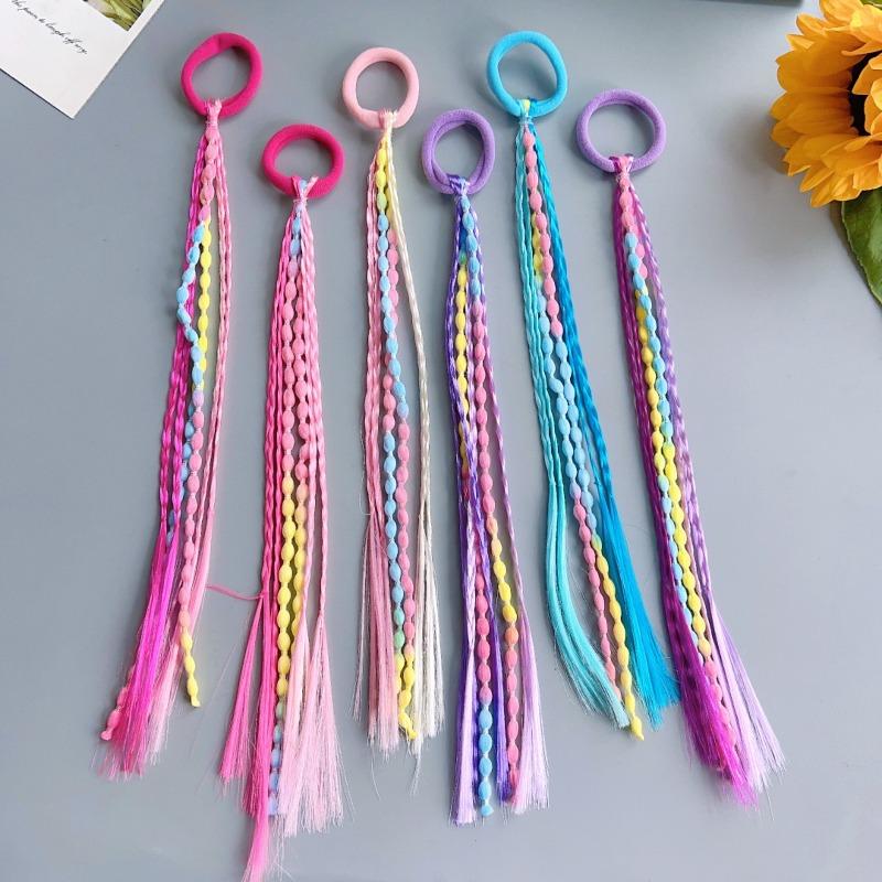 6pcs of Headwear Multi-Color Wig Braids Hair Circle Sweet Cool Boxing Braid Rubber Band High Ponytail Bean Braid Hair Rope