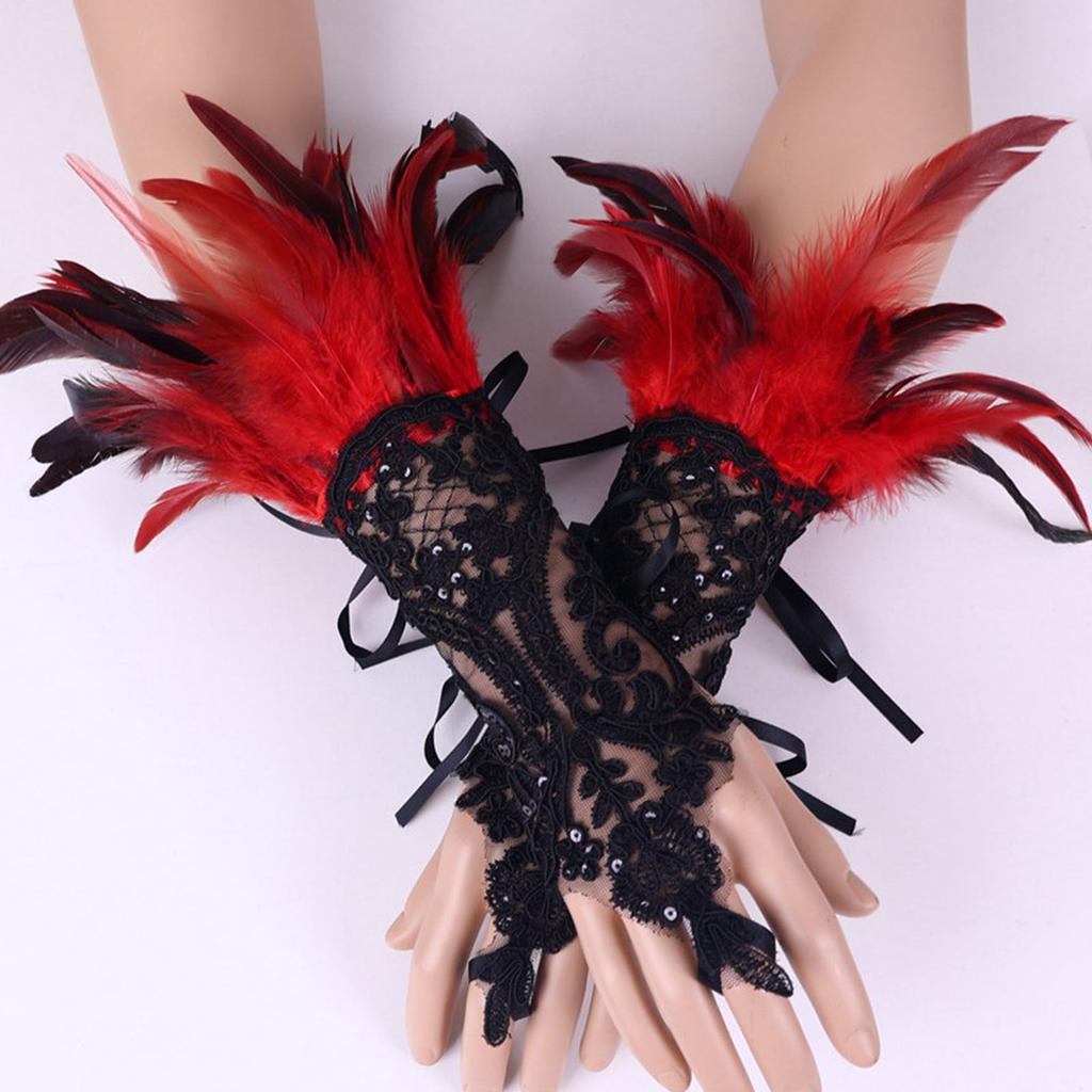 Bridal Wrist Cuffs Feather Bride Feathered Beaded Elaborate Long Bachelorette Party Hen Party Bride Gloves Hen Party