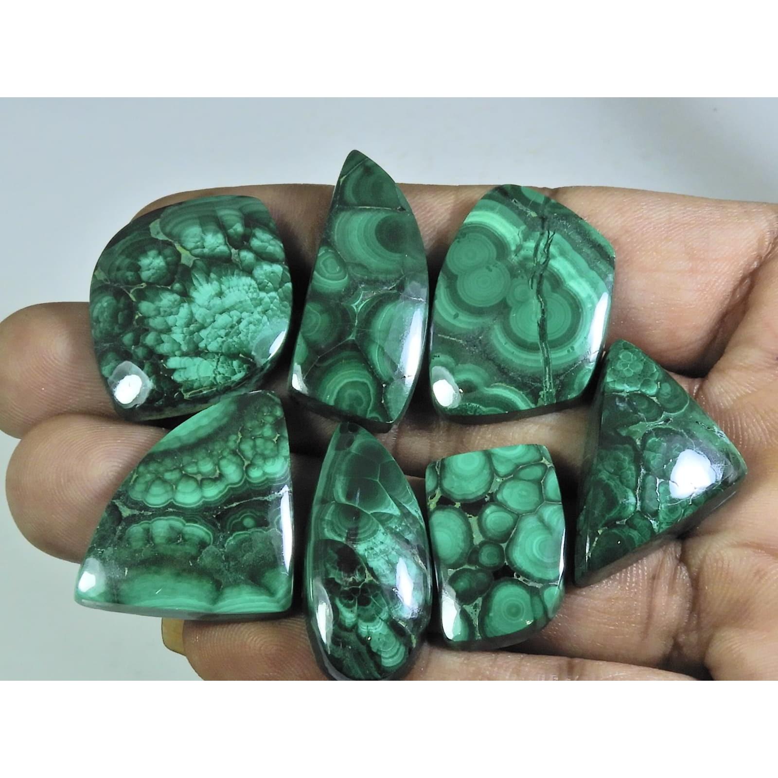 

219Cts. Кольцо из натурального зеленого малахита, размер, фантазийный кабошон, драгоценный камень, лот из 07 шт., C-252