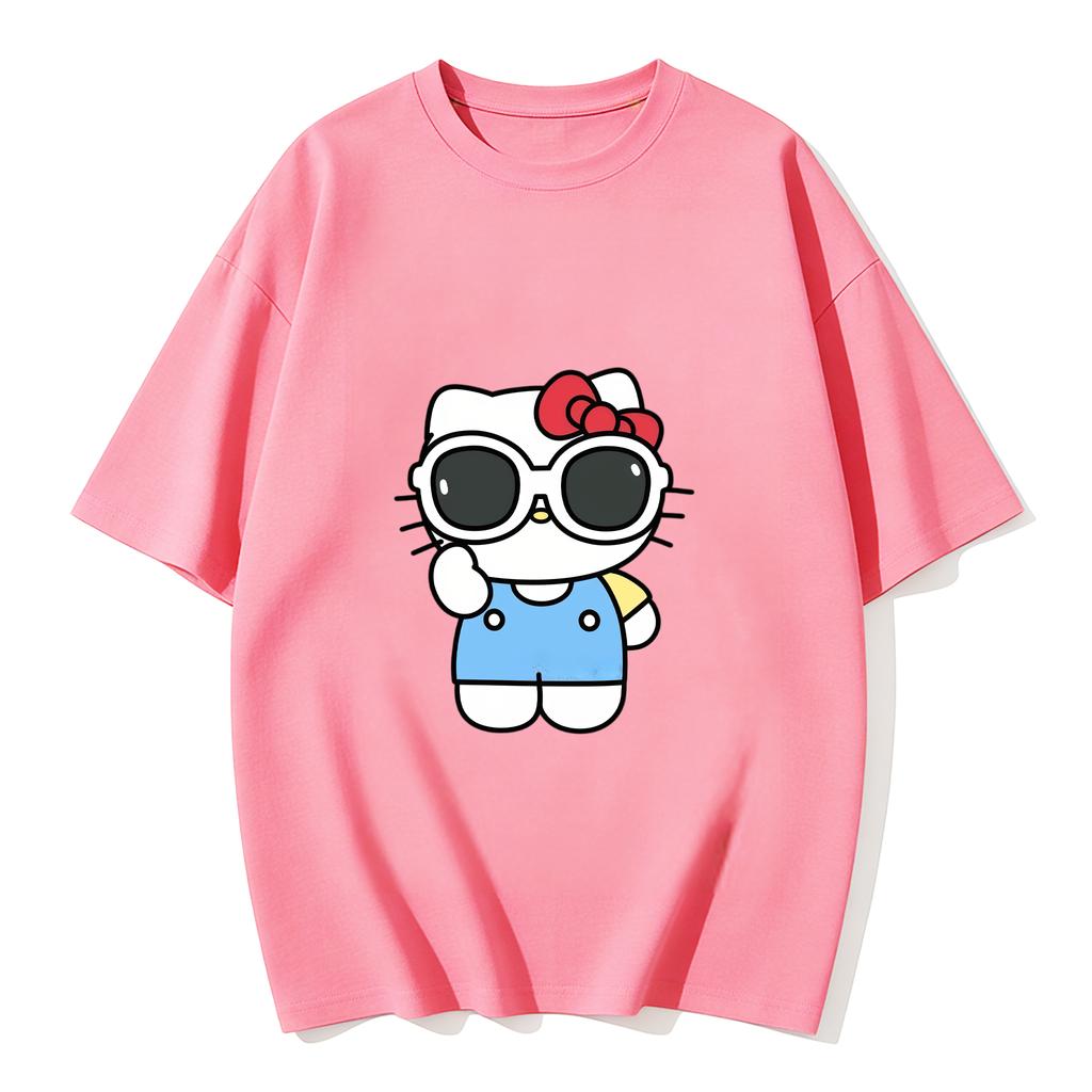 2026 Summer Hello Kitty Cartoon Printed Short Sleeve Pure Cotton Tshirts Womens Family Matching Outfits Harajuku Y2k Tops Tee
