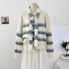 2025 Autumn Sweaters Cardigan Buttons Women Knitting Loose Striped With Scarf