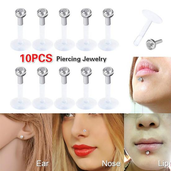 10 bucăți acrilic cu stras transparent pentru buze labret bar ureche spicule inel piercing bijuterii