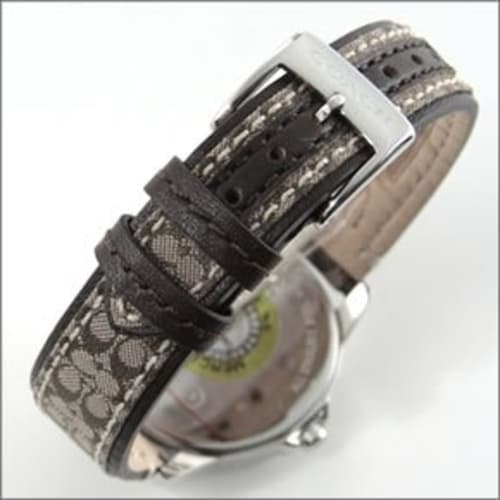 Coach Watch 14501525 Round Classic Signature Watch in Canvas/Leather, Khaki/Dark Brown with Silver Hardware