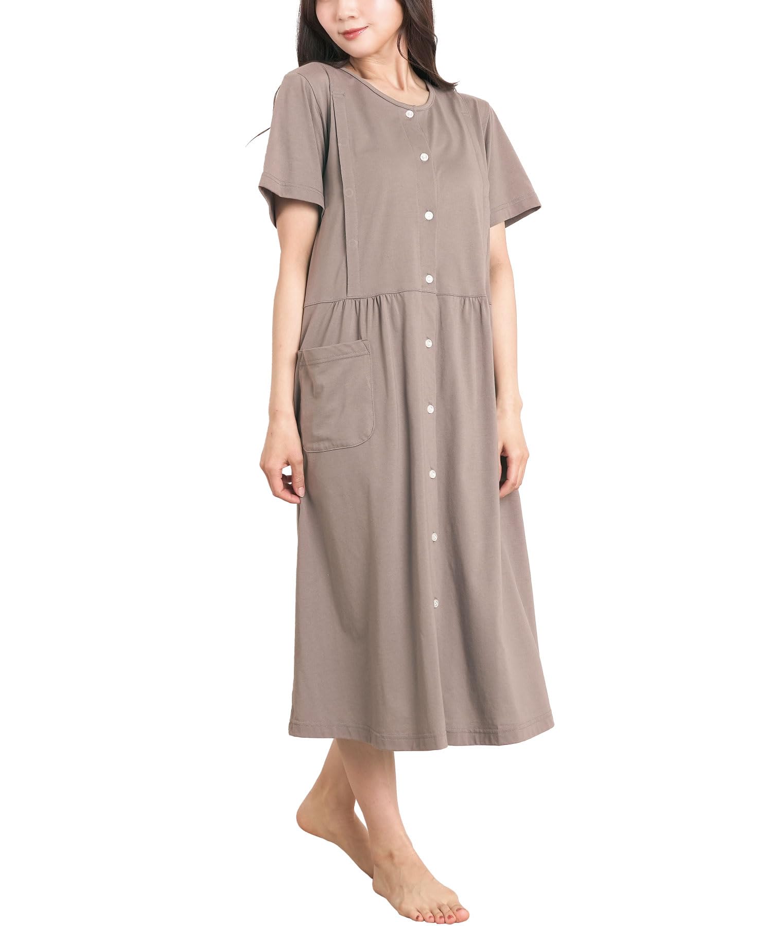 

Платье с коротким рукавом для беременных ON NISHIKI с передней частью из трикотажа из хлопка и смеси, длинная ночная сорочка для кормления, пижама, лето, с разрезом, трикотажное, с разрезом, длина,