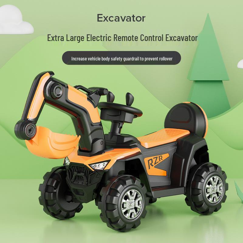 Excavator electric pentru copii: Jucărie de inginerie cu pedale mari cu 4 roți și muzică