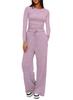 Women's Casual Long-Sleeve Top and High-Waisted Wide-Leg Pants Set for Fall