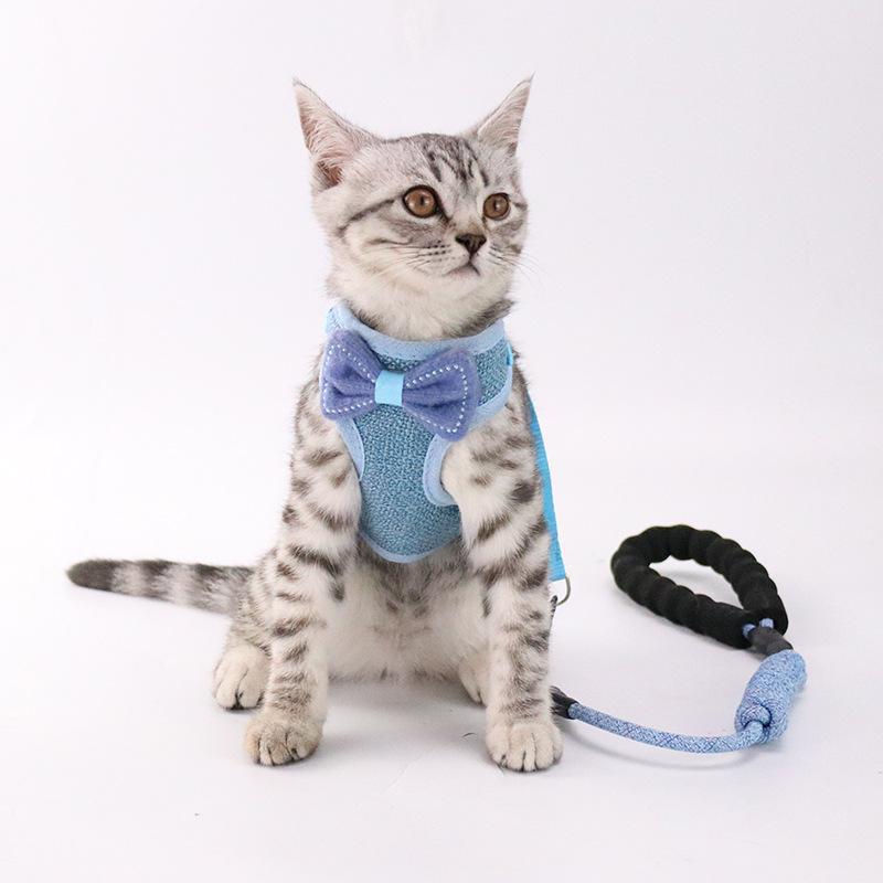 Belt-style Bow-shaped Cat Leash To Prevent Escape, Adjustable Cat Walking Rope, Chest-back Traction Rope