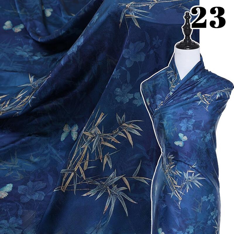 Chinese Landscape Painting Fabric Silk Stretch Satin Cloth for Cheongsam Hanfu DIY Sewing Craft Dress Stage Clothing Supplies