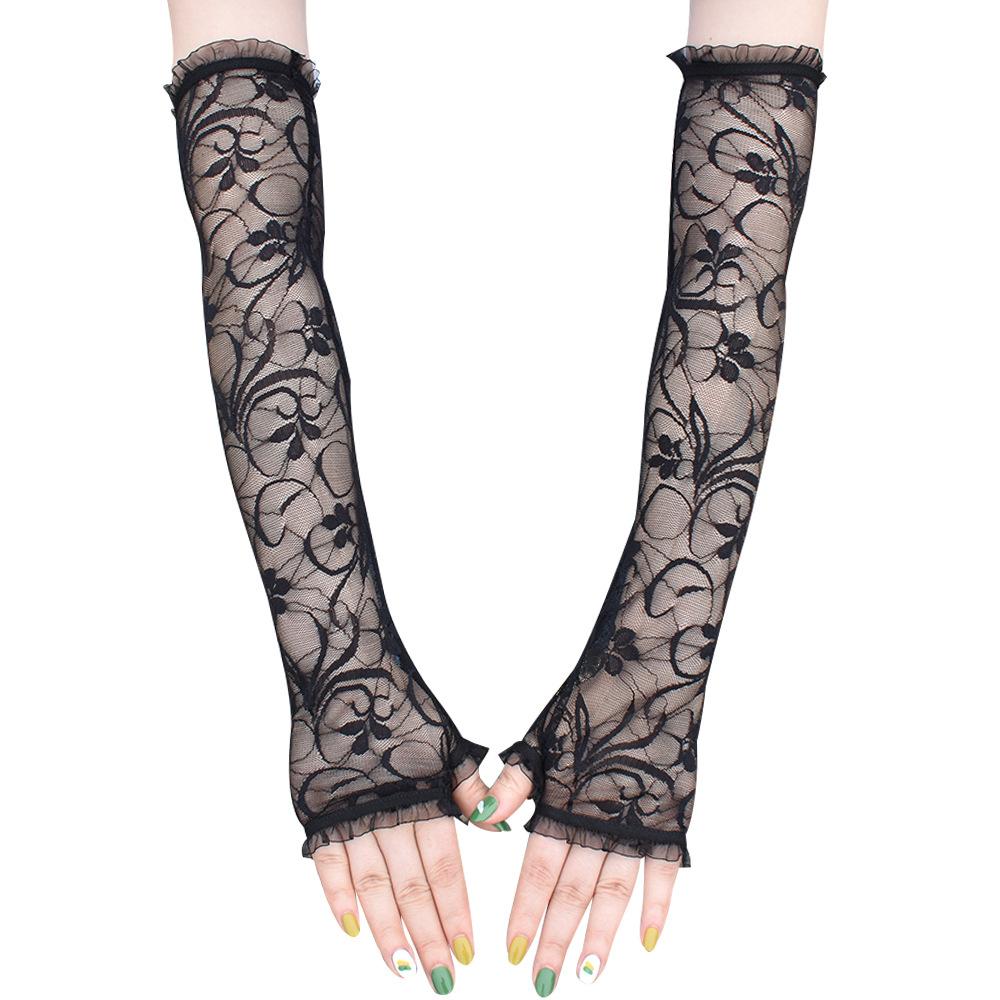 40cm Long Daffodil Lace Half-finger Summer Sun Protection Driving Gloves for Women Elegant Dress with Sleeves