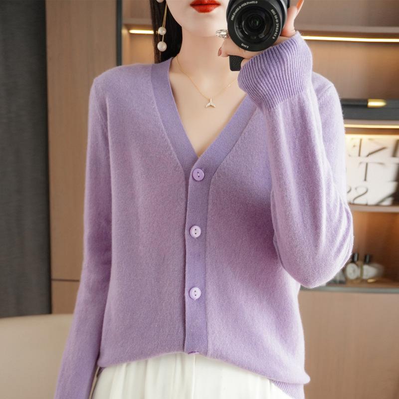 Autumn V-neck Sweater Cardigan Loose Bottoming Sweater Knitted Cardigan Female Solid Color Short Paragraph Outwear
