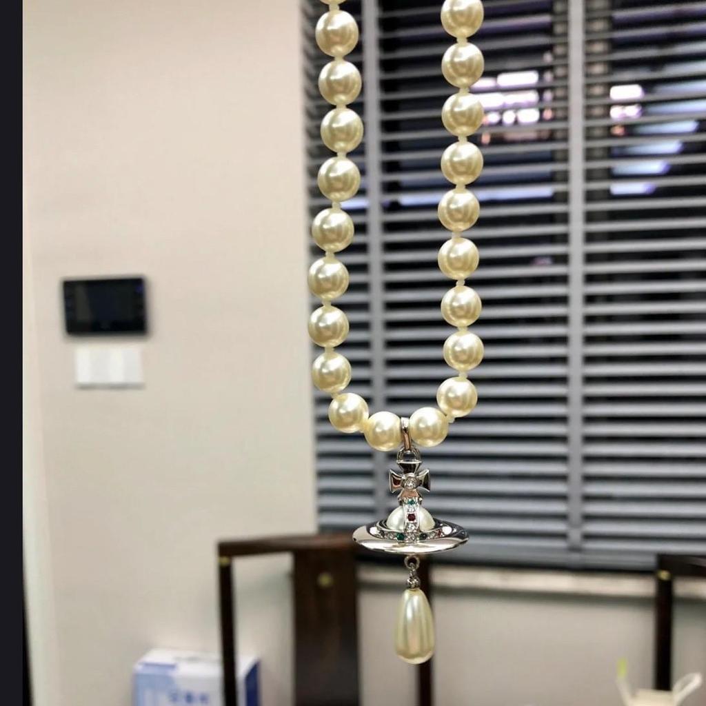 Náhrdelník s perlou ve tvaru slzy císařovny vdovy se 3D přívěskem ve tvaru létajícího talíře