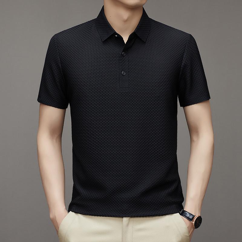 Ice Silk Polo Shirt Men'S Slim Casual Breathable Thin Business Solid Color Short-Sleeved Men'S Tide