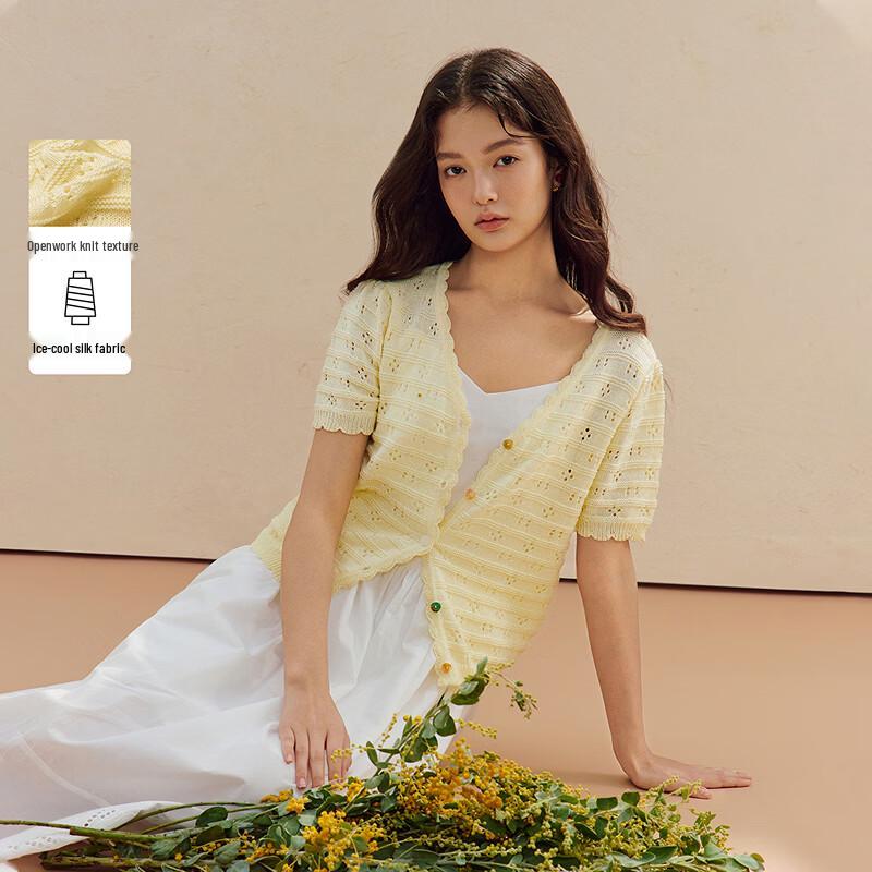 INMAN Women s Polo Collar Hollow-Out Knit Top M