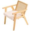 Rattan Chair, Mid Century Modern Dining Chair with Armrest, Upholstered Chair with Rattan Back, Retro Rattan Dining Room Kitchen Chair for Living