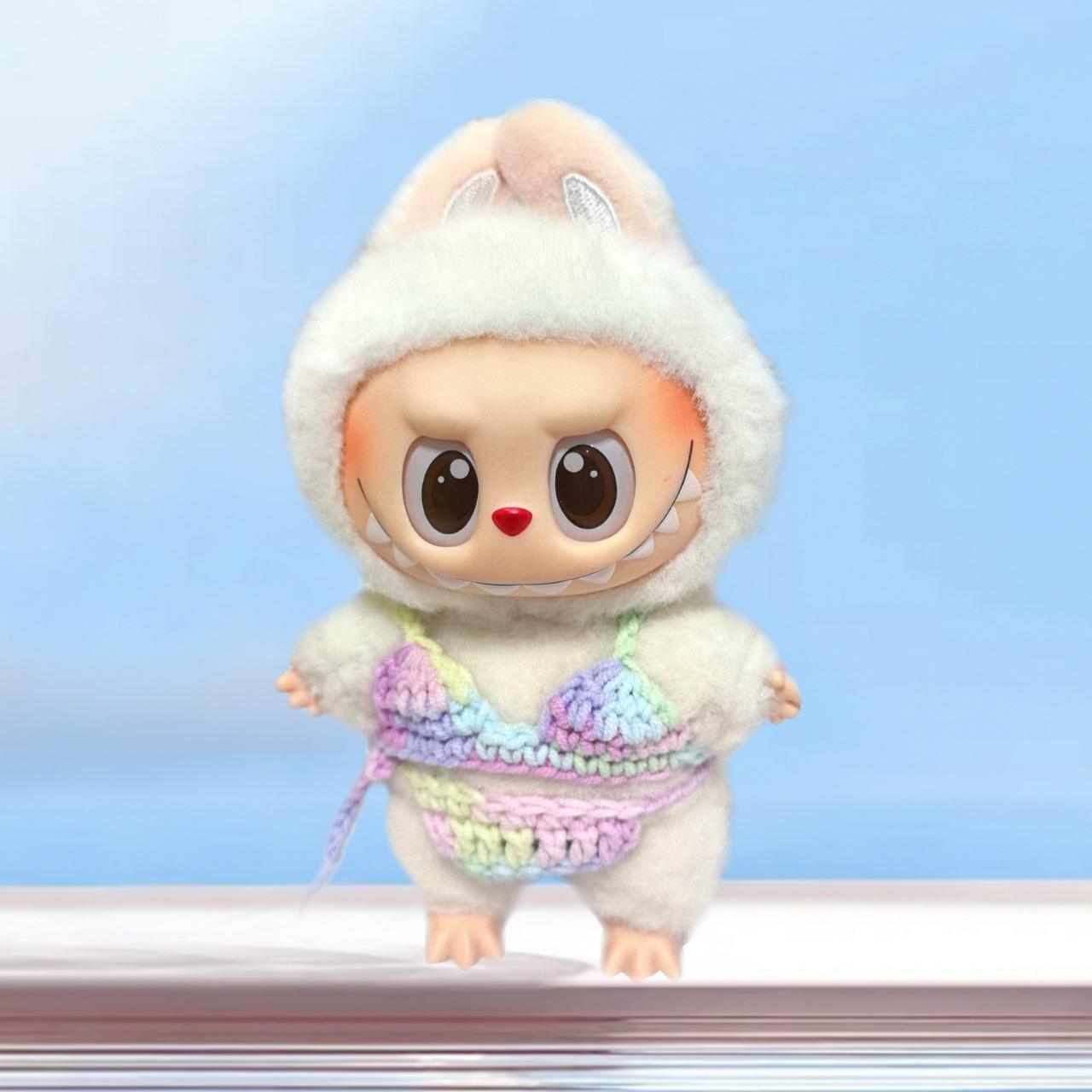 Handmade Wool Doll Clothes for 17CM Labubu Macaron Sitting Pose 17CM Labubu pendant clothing
