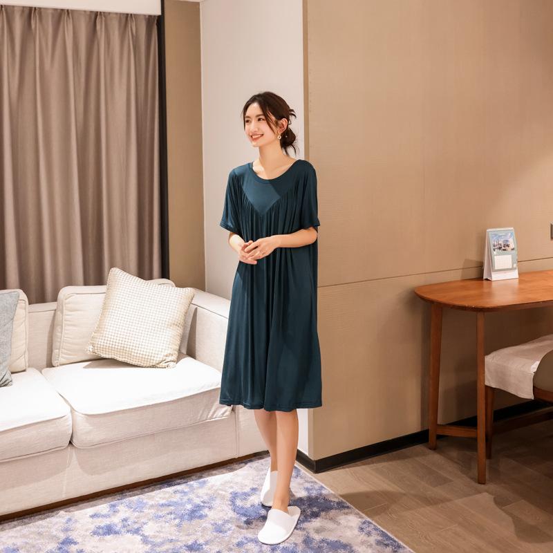 V-shaped pleated thin home long skirt Nightwear Modal nightgown Summer Dress Casual Loose Nightdress Female Sleepshirt