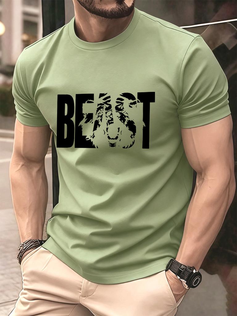 Beast Letter Print Cotton TShirts MenS Summer Comfortable Soft T Shirt Oversized ONeck Short Sleeve Tops Basic Mens Clothes