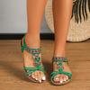 Fashion Retro Women's Sandals Flower Print Sewing Shoes Summer
