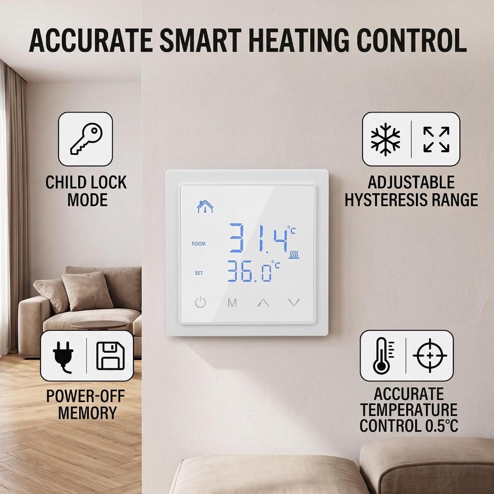 White Backlight Floor Heating Controller Electric Heat Thermostat  Home Underfloor Heating