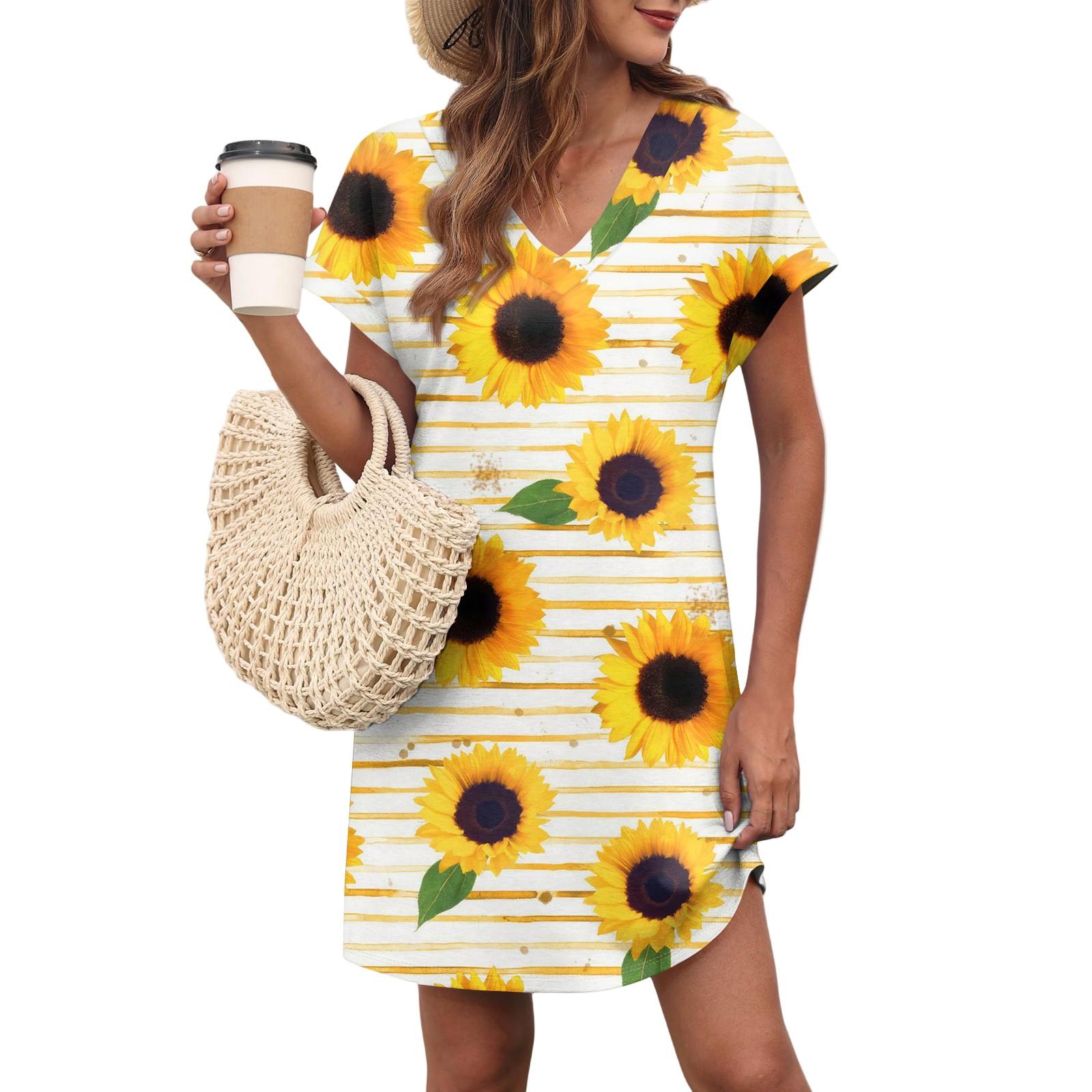 

Женское повседневное модное сексуальное платье с V-образным вырезом и рукавами-крылышками с цветочным принтом XL жёлтый