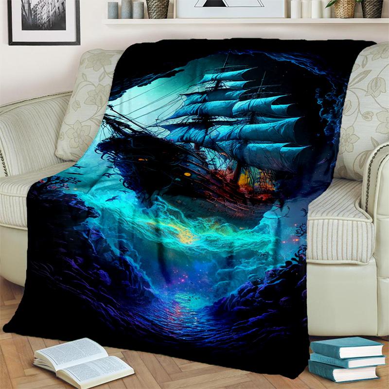 3D Pirate Ship Boat,Barque,Sailboat Blanket,Soft Throw Blanket for Home Bedroom Bed Sofa Picnic Travel Office Cover Blanket Kids