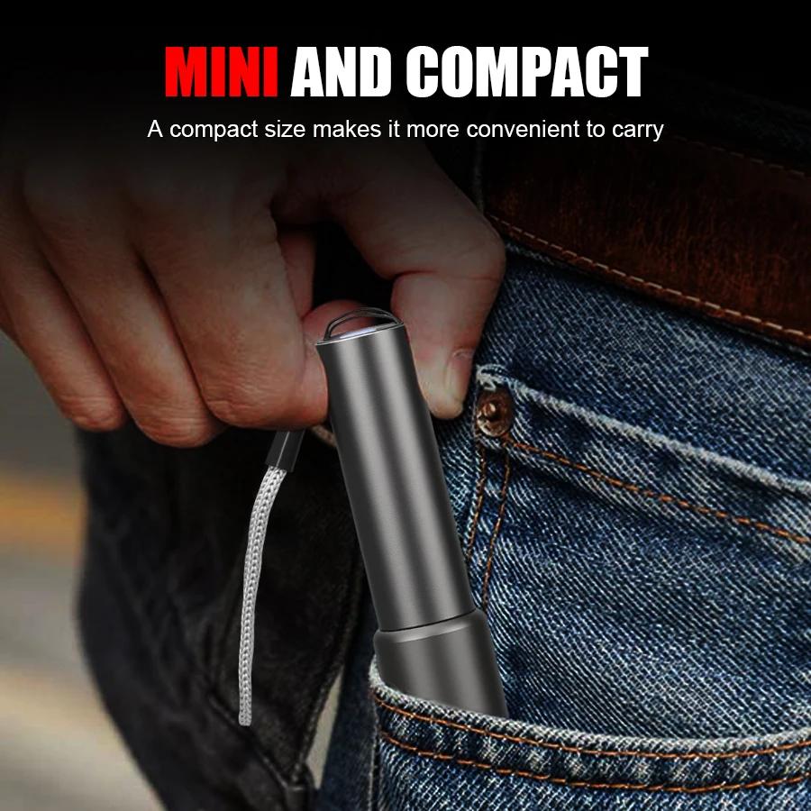 Mini Portable LED Flashlight USB Rechargeable Small Pocket Light Built In Battery Fixed Focus Zoomable Camping Searching Lantern