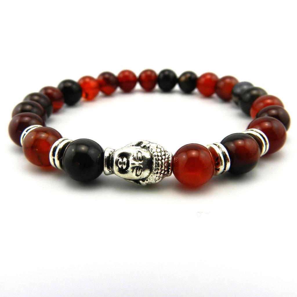 Pure Natural Agate Buddha Head Beads Bracelet - European & American Style Jewelry
