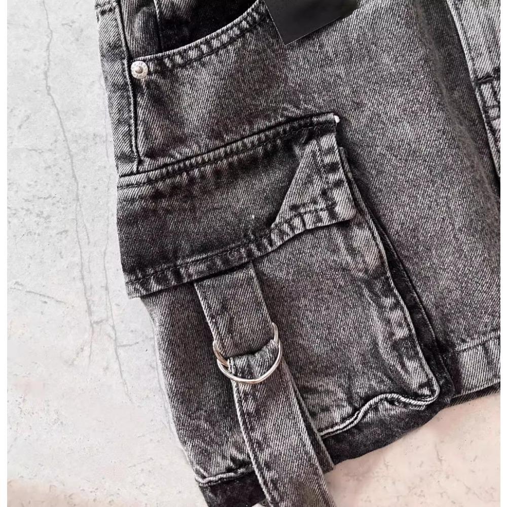 Harajuku Džínová sukně s více kapsami Vintage Goth Černá Y2k Mini sukně Móda Dámská Ležérní Všestranná Sexy Streetwear