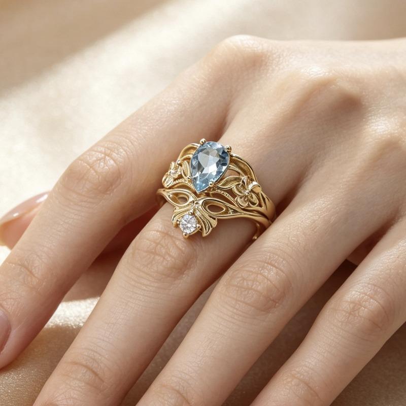 Ring New Gold Crown Sea Blue Diamond Women's Ring Internet Celebrity Handmade Ring
