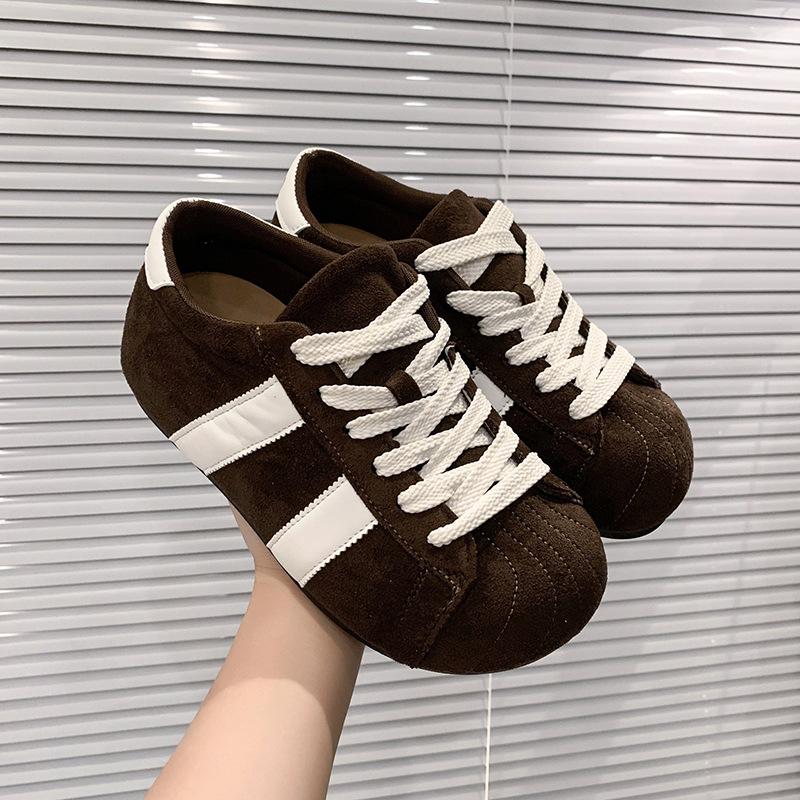 European matte imitation leather big head lace-up bread shoes casual board shoes thin German training shoes flat shoes sports shoes women's shoes