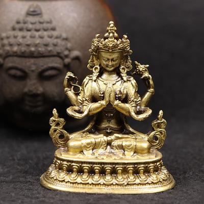 1Pc Antique Four-armed Avalokitesvara Statue Tibetan Patron Saint Figurine Home Decoration Craft