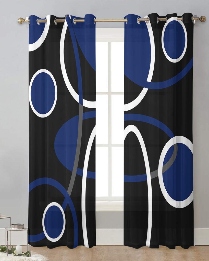 Blau Schwarz Geometrisch Abstrakt Linien Transparente Vorhänge zur Wohnzimmerdekoration Fenstervorhänge Küche Tüll Voile Vorhänge