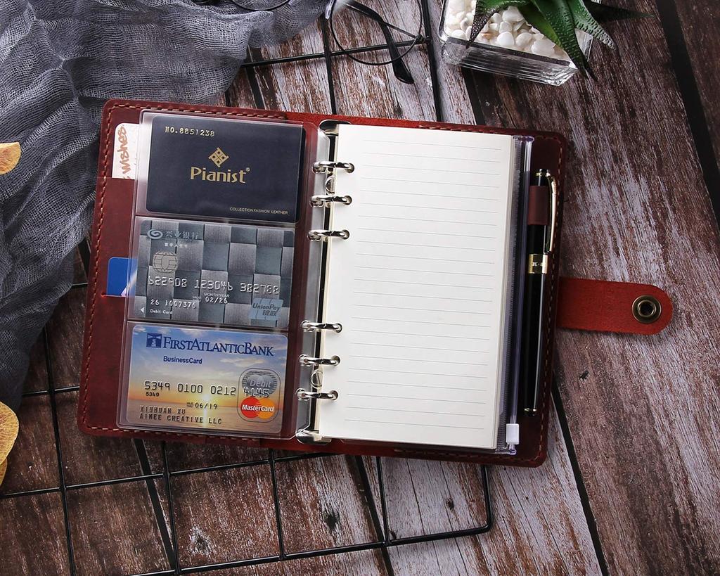 ROTERDON System Notebook A6 Leather 2025 6 Holes with Refills Loose Leaf Standard Cover Leather Hand Stitched Original 3 Colors Notebook Memo Pad Card