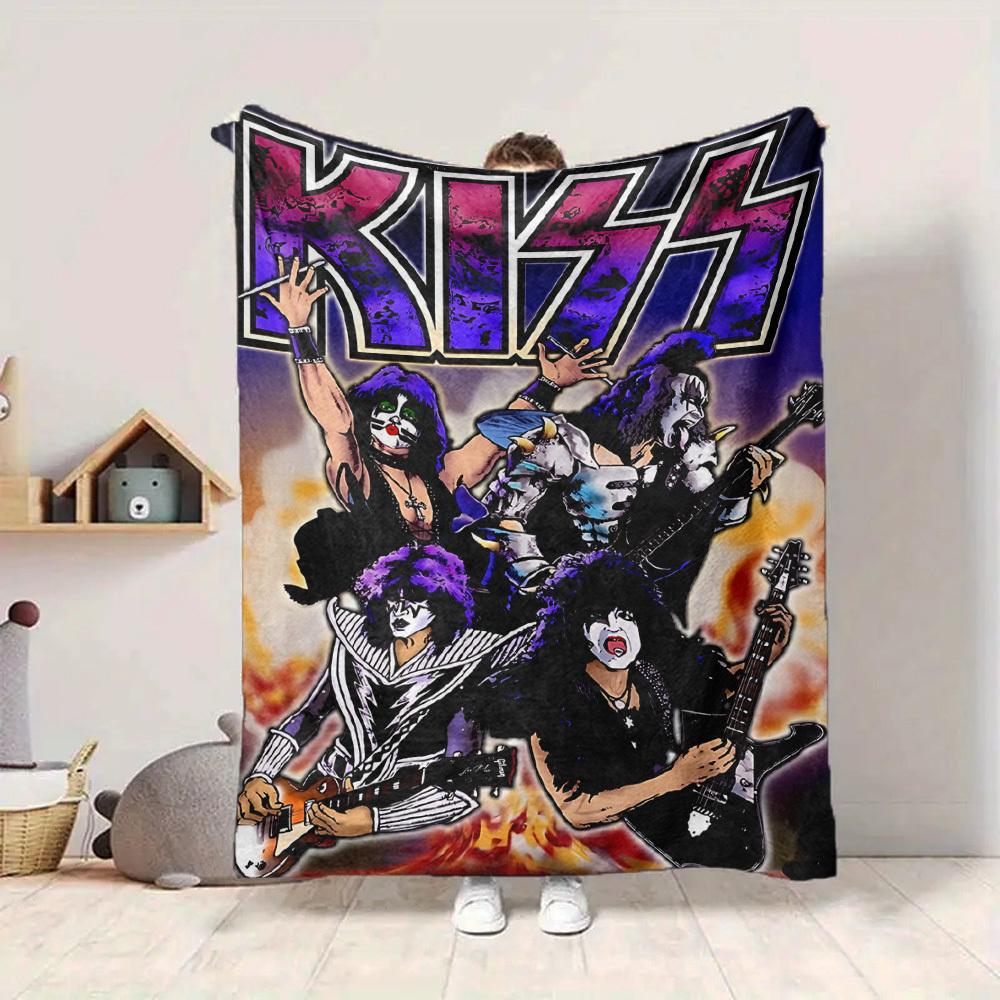1pc KISS Band Blanket Lightweight Flannel Blanket Throw Blanket For Sofa, Bed, Travel, Camping, Livingroom, Office, Couch