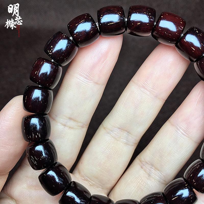 Small Leaf Bead Bracelet 9x10 with Gold Old Material High-Density Glass Bottom Red Sandalwood Buddha