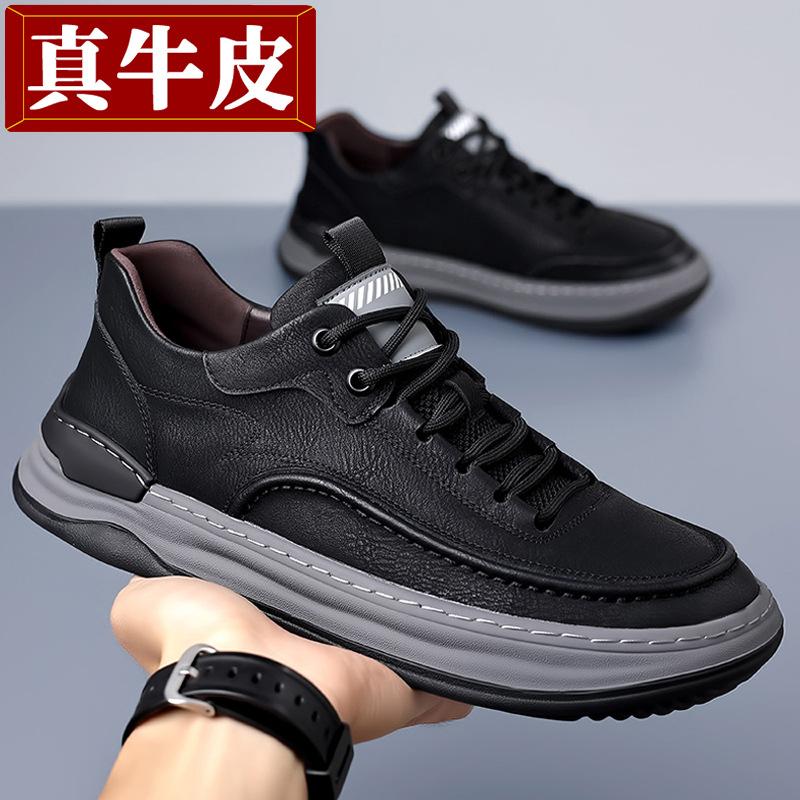 

Повседневная кожаная обувь мужская 2025 новая обувь мужская обувь весна-лето увеличивающая рост универсальная мягкая подошва спортивная обувь на платформе 38 чёрный
