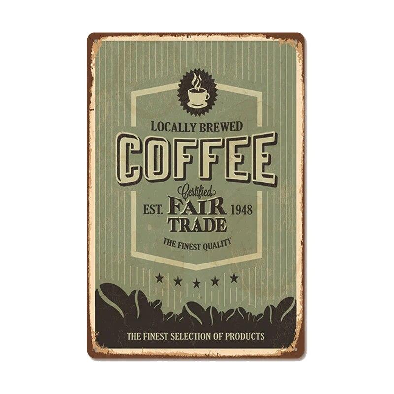 Vintage Fresh Coffee Plaque Metal Tin Sign Retro Drink Coffee Poster Wall Stickers for Cafe Shop Restaurant Home Room Decor
