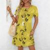 Dammode Vacker Elegant Blomma Fjäril Tryck Sommar Vår Kortärmad Rund Halsringning Vardagsklänningar