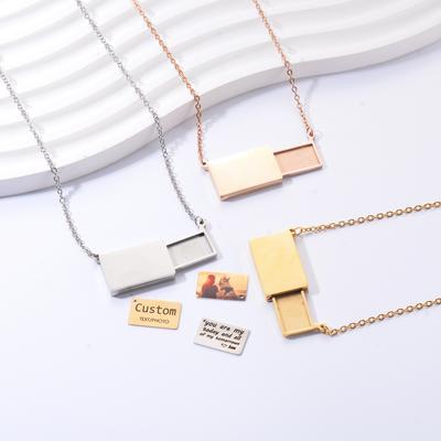 Women Personalized Locket Necklace Envelope Pull-Out Photo Pendant Exquisite Customized Picture for Wife, Mom, Girlfriend,Lover
