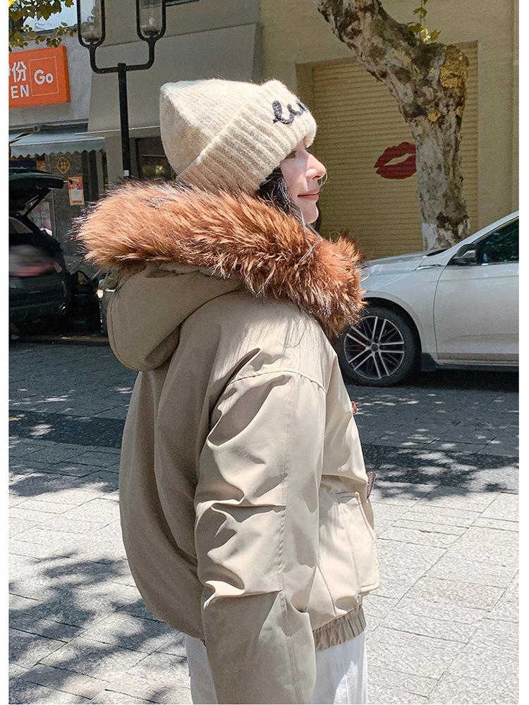 Women’s Short Windproof Thicken Warm Winter Jacket With Big Fur Lapel