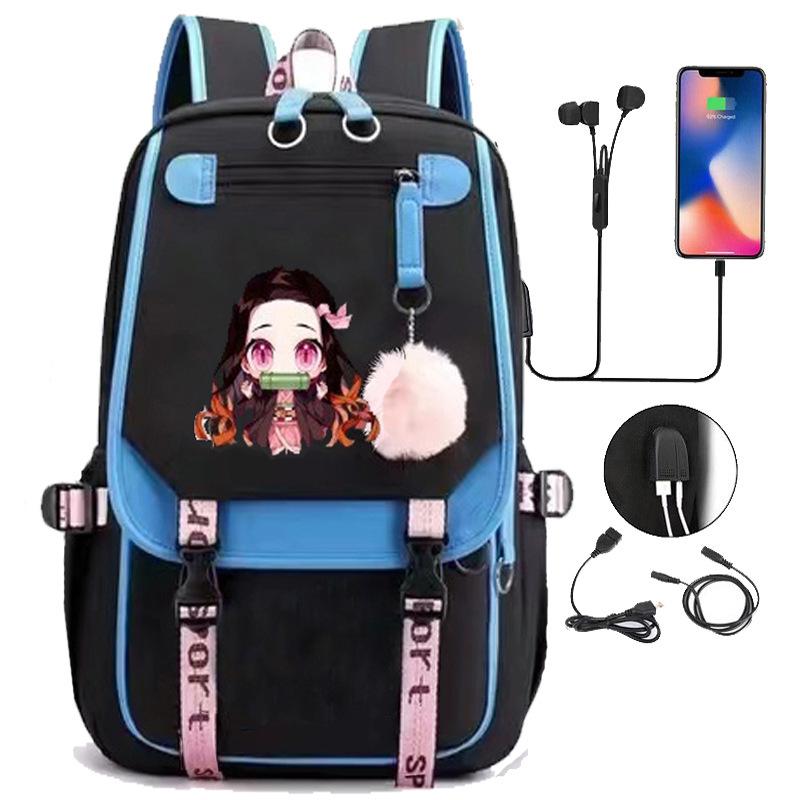Japan cartoon comics Demon Slayer Large Capacity Backpack for Teenagers and Students USB Interface Laptop Bag 0007