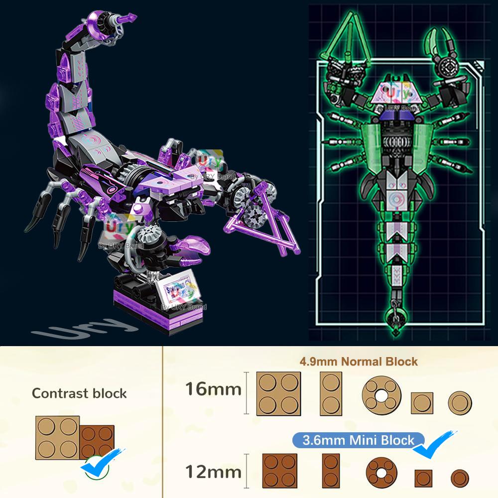 MOC Animales Luminosos Mariposa Escorpión Araña Ciempiés Modelo Noctilucente Set Bloques de Construcción Mini Juguete de Ensamblaje para Regalo