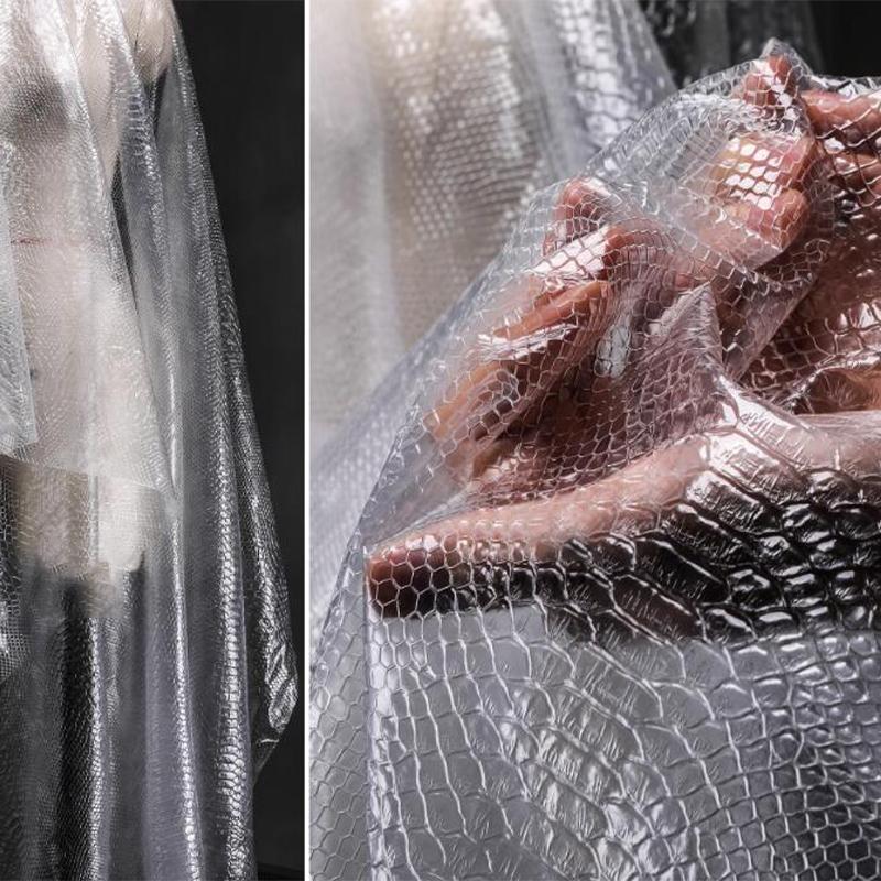 Snake Skin Pattern Semi-transparent TPU Fabric Matte Waterproof Film Designer Fabric DIY Sewing Dress Clothes Raincoat Bag Decor