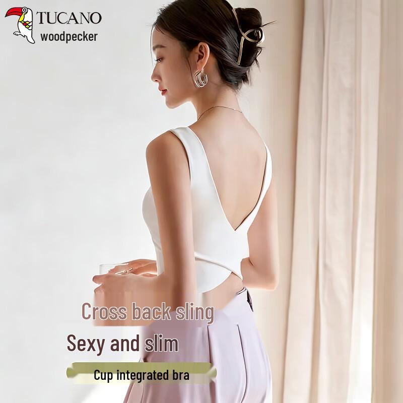 Women s Sexy Cross-Back Cotton Camisole with Built-in Pads S