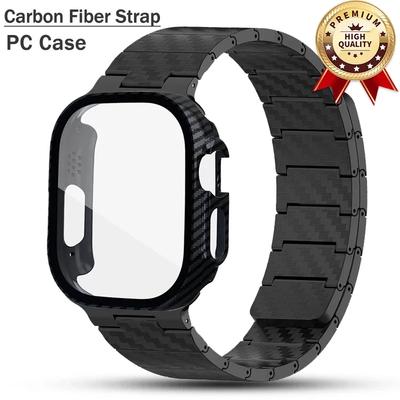 Cinturino in Fibra di Carbonio+Custodia in PC per Apple Watch Band Ultra 2 49mm 45mm 41mm 44mm 40 42mm Bracciale Magnetico iWatch 9 8 7 6 5 4 3 SE