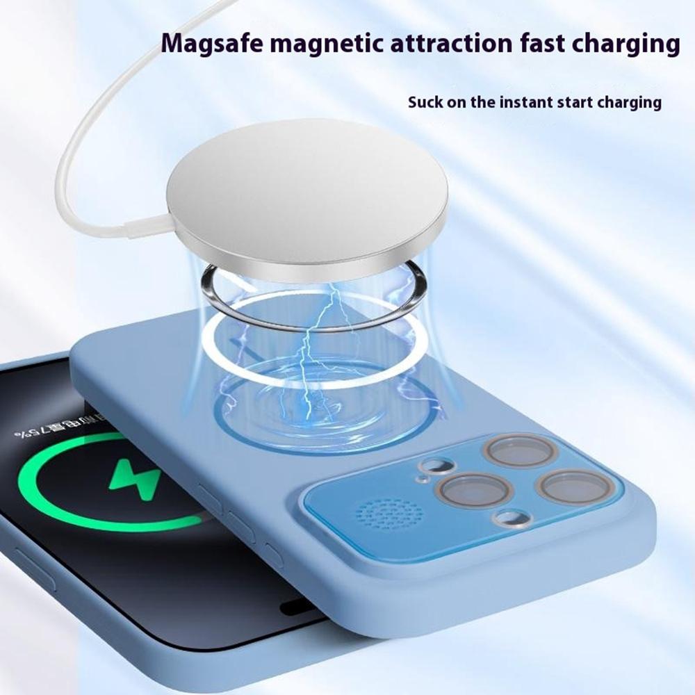 For iPhone 16 Pro Max Magnetic Case AI Button Liquid Silicone Phone Back Cover with Lens Film