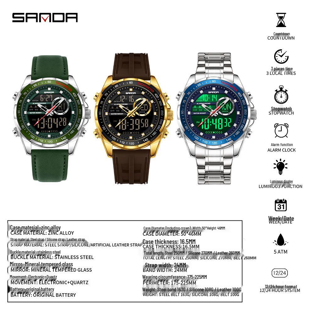 Sanda Multi-strap Electronic Sports Watch - New Style, Multifunctional, Waterproof, Student Timing Watch